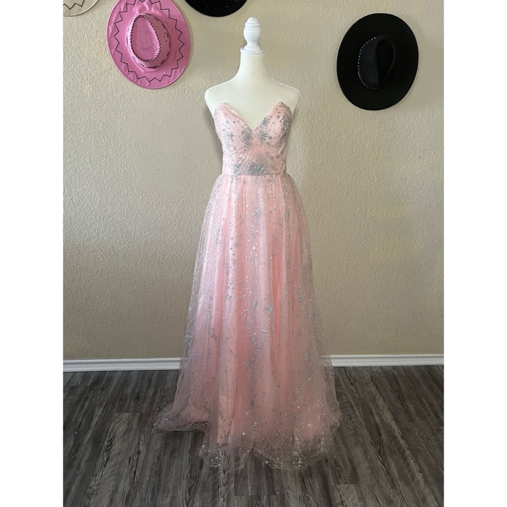 Starry Strapless Dress with Slit, Tulle formal evening gown